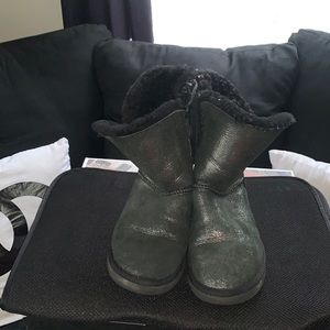 Authentic Ugg boots black metallic w/bling button sz 7